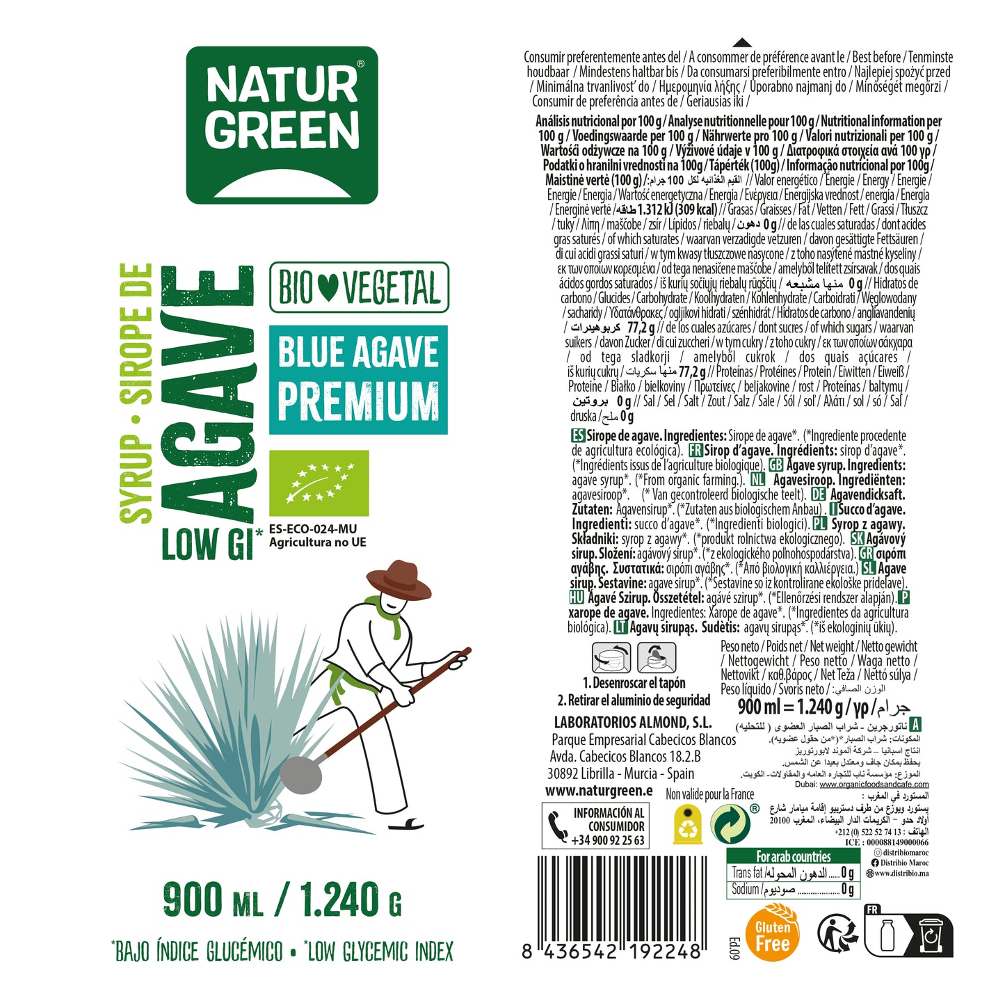 Pack 6x Sirope de Agave Ecológico 900 ml NaturGreen