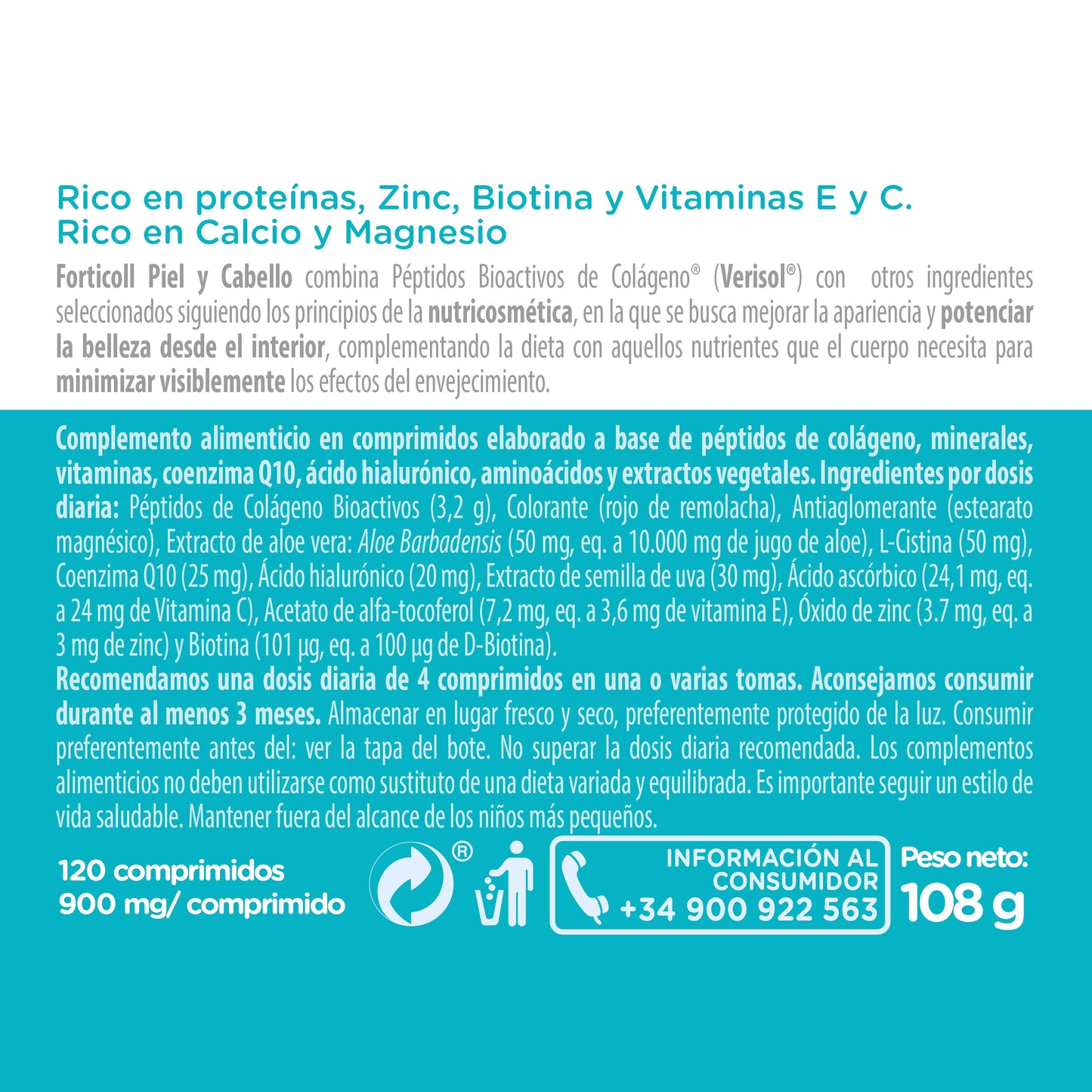 Pack 6x Col�geno BioActivo Piel y Cabello 120 comprimidos Forticoll