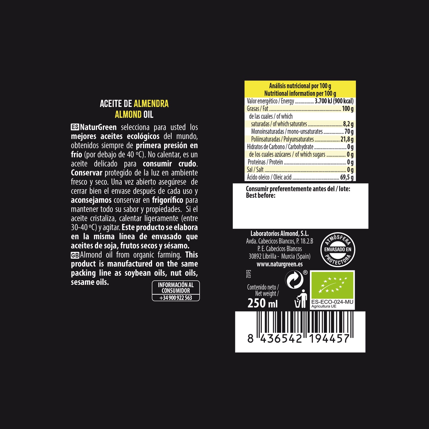 Aceite de Almendra Ecológico 250 ml NaturGreen