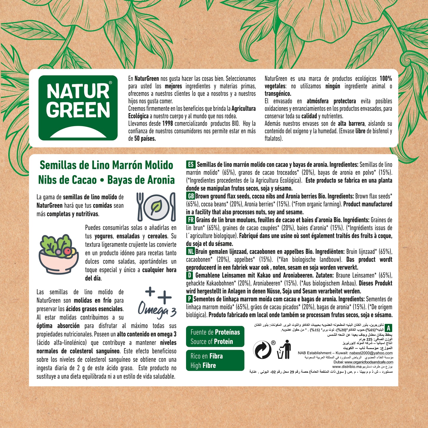 Semillas de lino, nibs de cacao y aronia Bio 225g NaturGreen