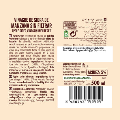 Vinagre de Sidra de Manzana Sin Filtrar Bio 500 ml NaturGreen