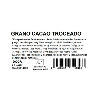 Grano de Cacao Ecológico Troceado 200g NaturGreen