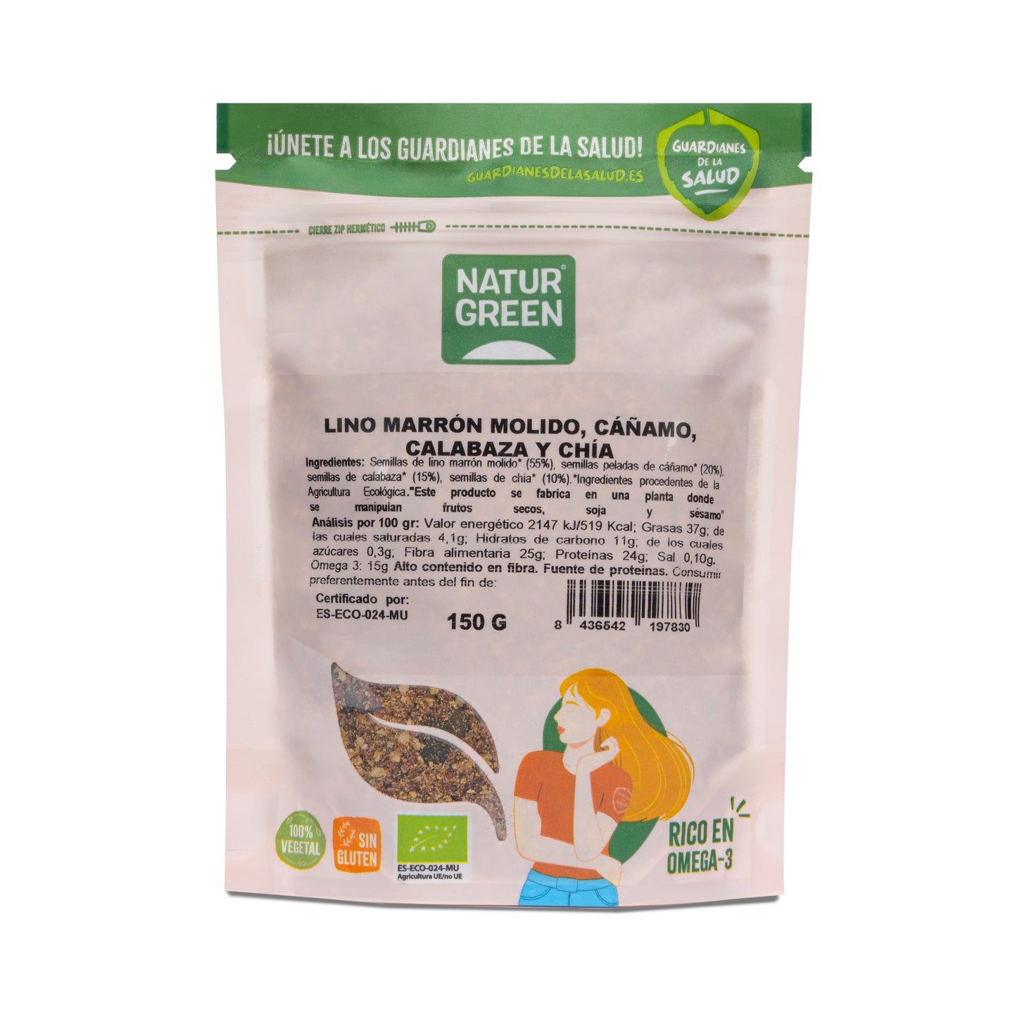 Semillas de lino, cáñamo, calabaza y chía Bio 150g NaturGreen