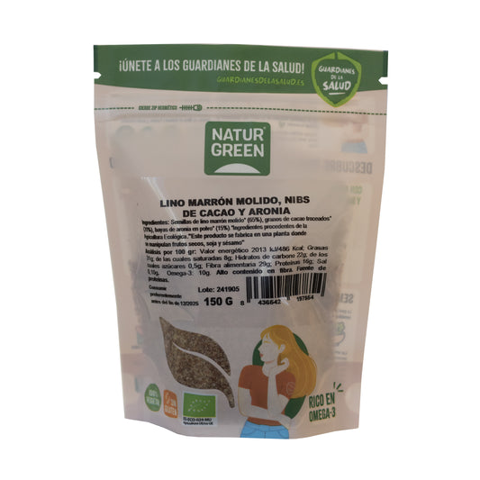 Semillas de lino, nibs de cacao y aronia Bio 150g NaturGreen