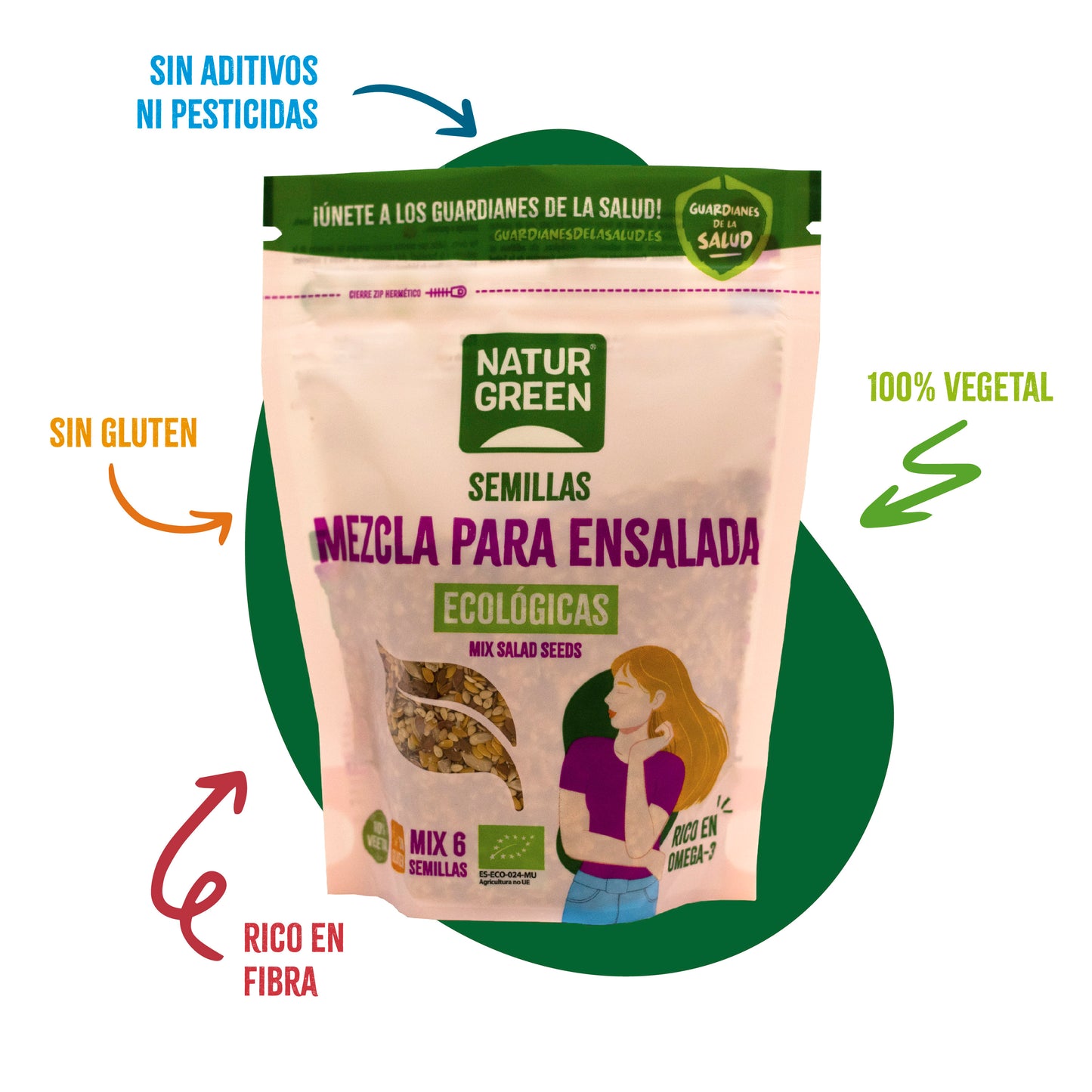 Pack 9x Mezcla 6 Semillas Ecológicas para Ensalada 200g NaturGreen