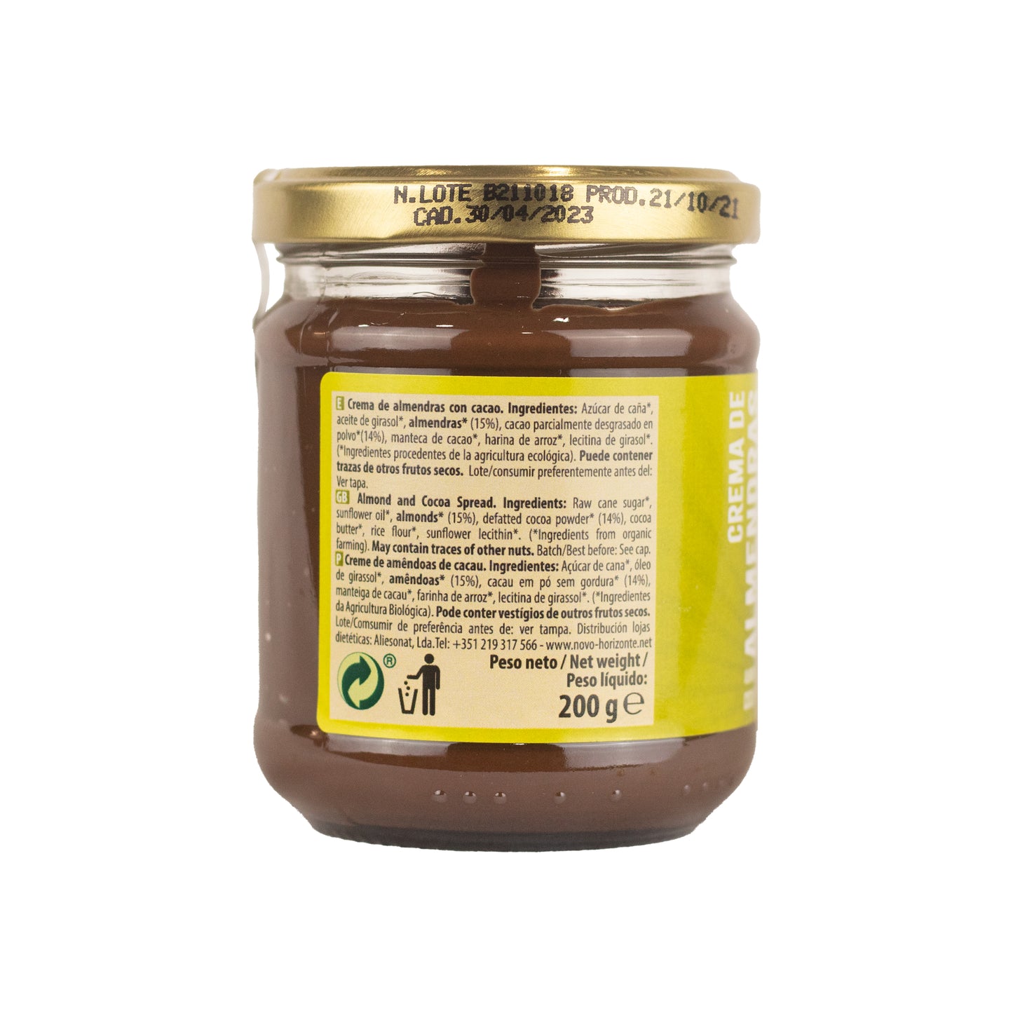 Crema de Almendras y  Cacao Ecológica 200g NaturGreen