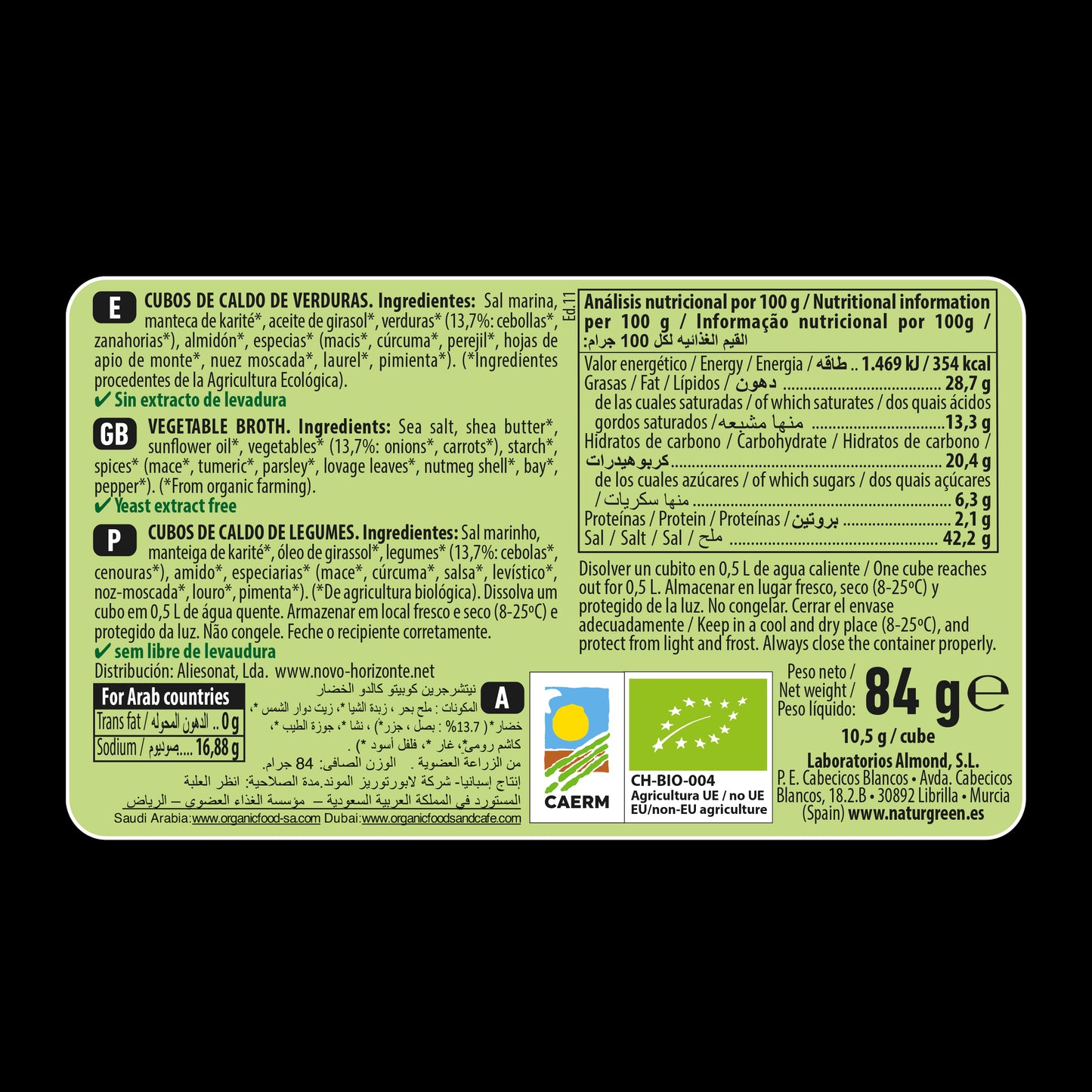 Cubito de Caldo de Verduras Ecológico (10x8,4g) NaturGreen
