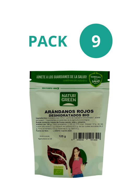 Pack 9x Arándanos Rojos Ecológicos Deshidratados 125g NaturGreen
