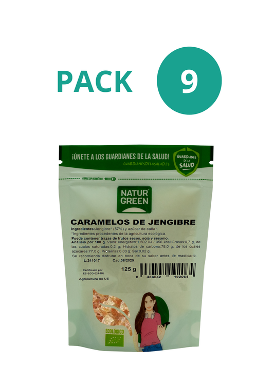Pack 9x Caramelos de Jengibre Ecológicos 125g NaturGreen