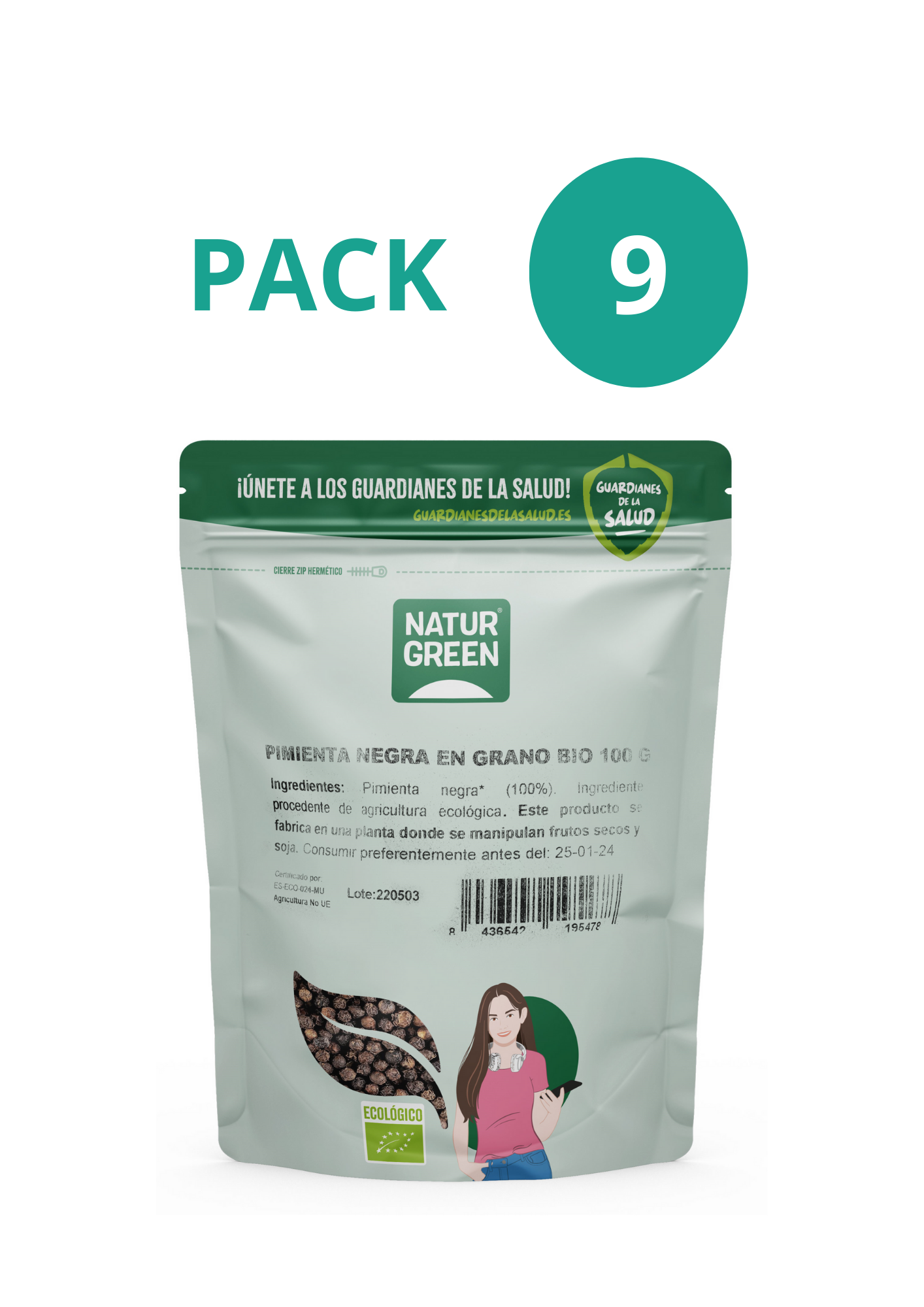 Pack 9x Pimienta Negra en grano Bio 100g NaturGreen