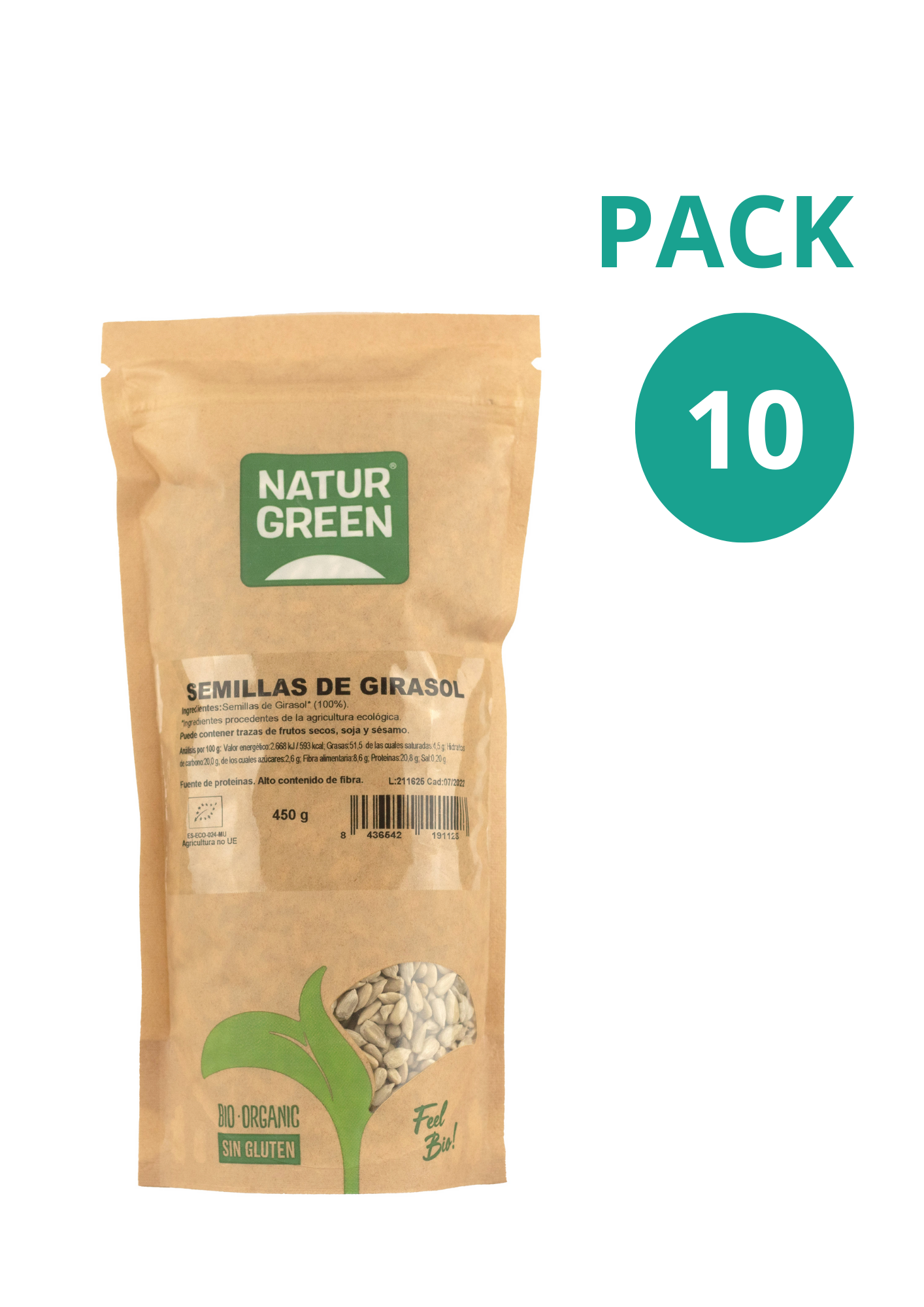 Pack 10x Semillas de Girasol Ecológicas 450g NaturGreen