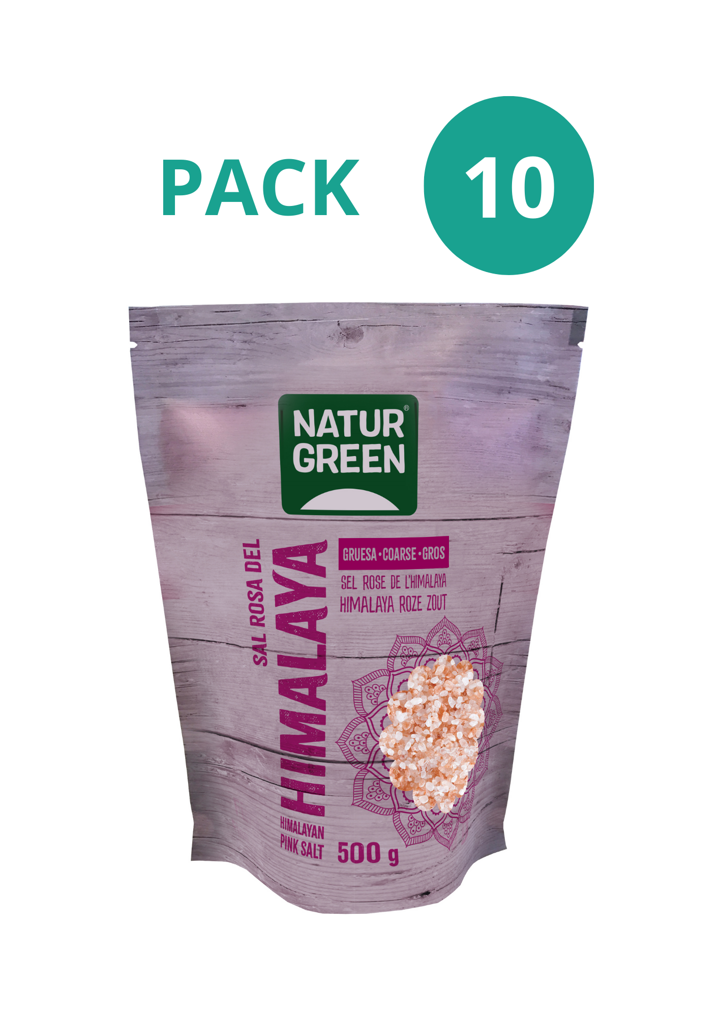 Pack 10x Sal Rosa del Himalaya Gruesa 500g NaturGreen
