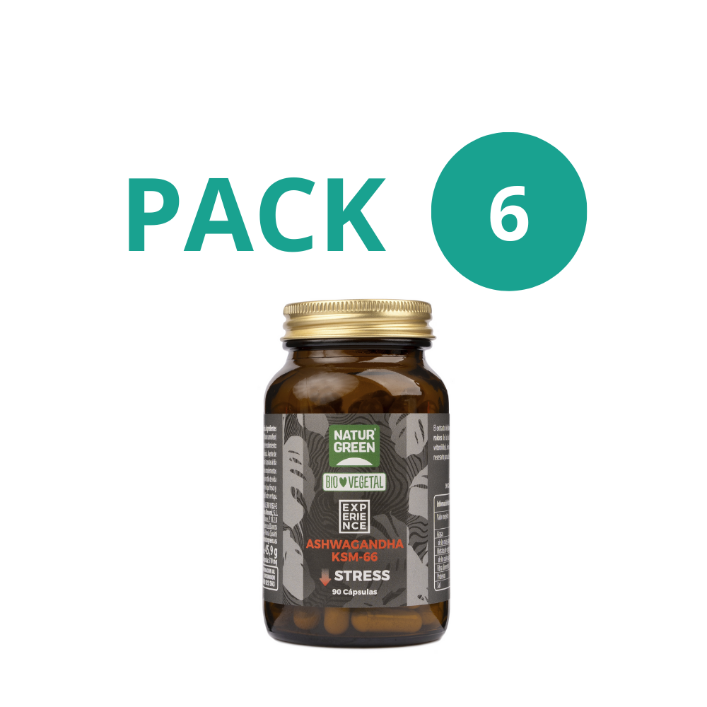 Pack 6x Ashwagandha KSM-66 Bio 90 cápsulas Naturgreen Experience