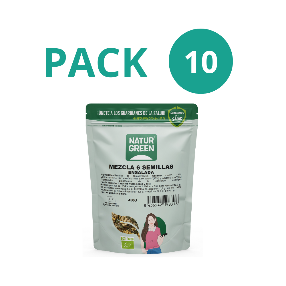 Pack 10x Mezcla 6 Semillas Bio Ensalada 450 g NaturGreen